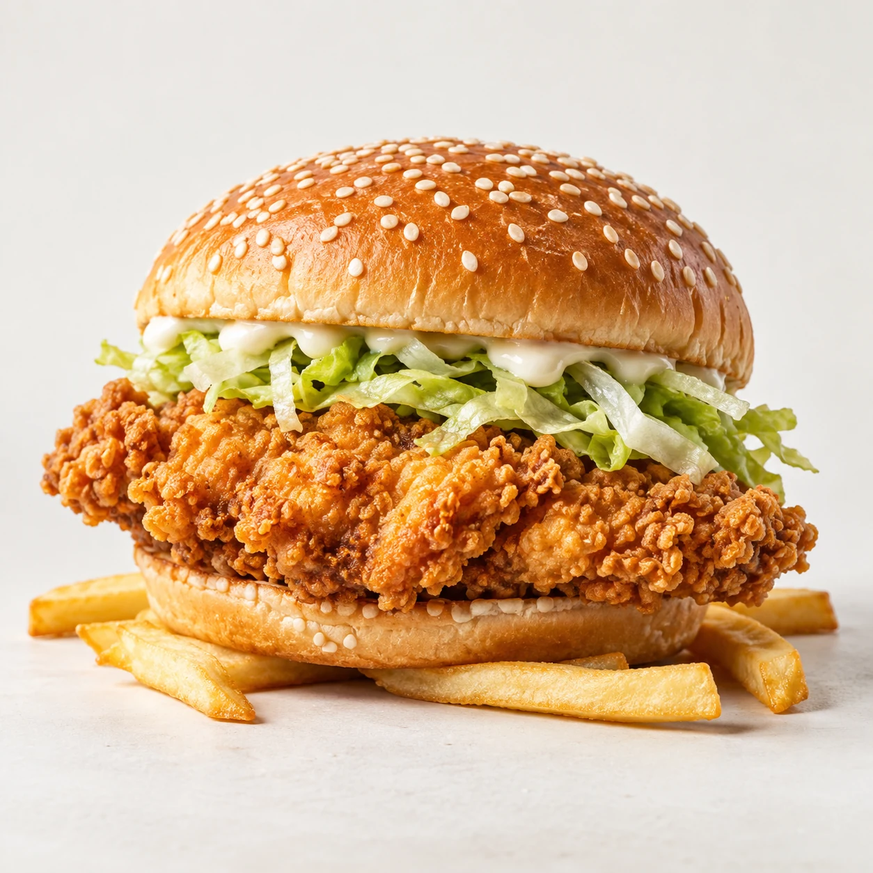 Crispy chicken fillet burger with lettuce and mayonnaise